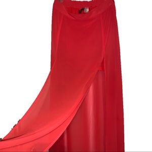 H&M orange long skirt with sheer overlay, size 8